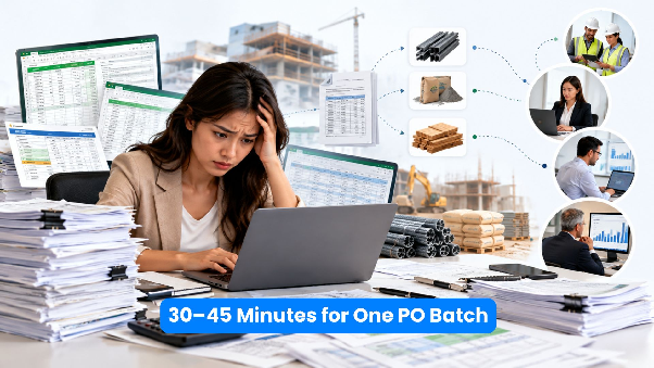 Manual procurement process with 30-45 minute PO batch processing latency