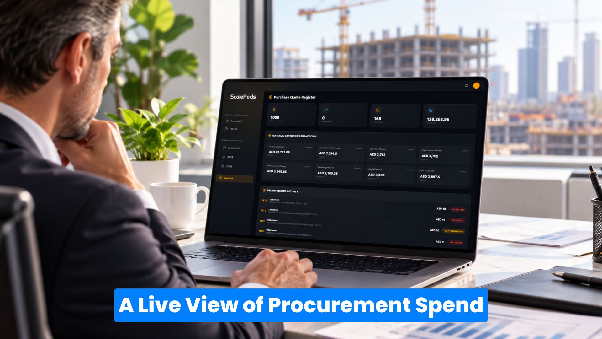 Procurement analytics dashboard showing purchase quote data, material costs, and procurement spend