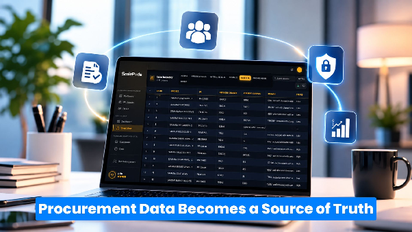 Centralized procurement data dashboard displaying purchase order records and supplier comparisons